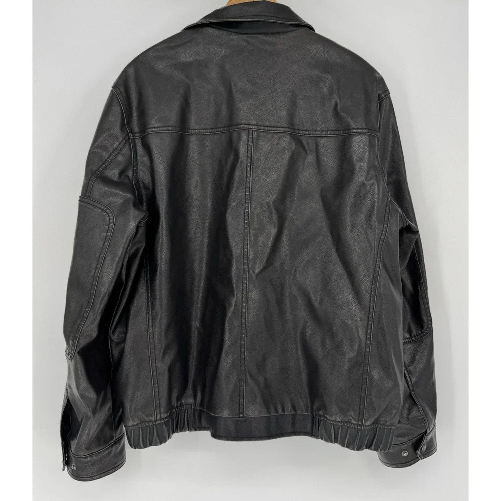 Columbia‎ Faux Leather Full Zip Heavy Bomber Jacket Men's XL Black Fleece Lined